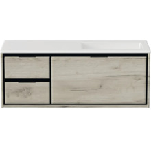 Wastafelonderkast met lades en houten decor