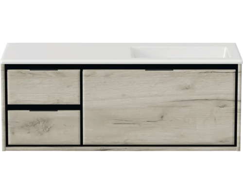 SANOX Badkamermeubelset rechts Loft met wastafel glans zonder kraangat 120,5 cm (35/85cm) craft oak SANOX Badkamermeubelset rechts Loft met wastafel glans zonder kraangat 120,5 cm (35/85cm) craft oak