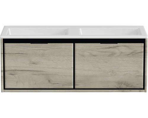 SANOX Badkamermeubelset Loft met dubbele wastafel glans zonder kraangaten 120,5 cm craft oak SANOX Badkamermeubelset Loft met dubbele wastafel glans zonder kraangaten 120,5 cm craft oak
