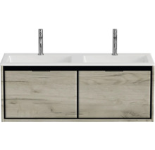 Wastafelmeubel met twee waskommen en onderkast met houtlook