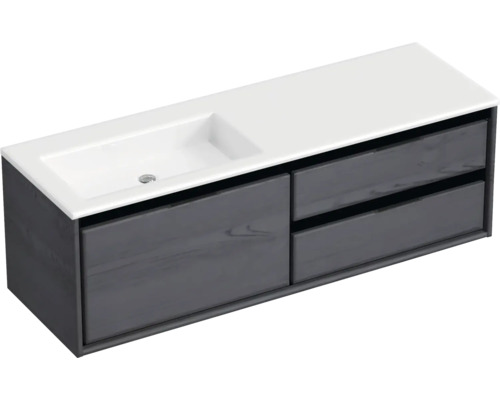 SANOX Badkamermeubelset links Loft met wastafel glans zonder kraangat 140,5 cm black oak SANOX Badkamermeubelset links Loft met wastafel glans zonder kraangat 140,5 cm black oak