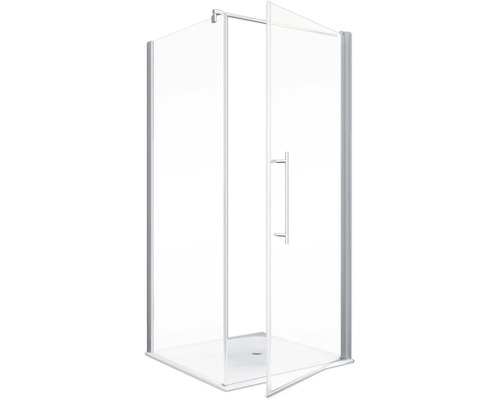 Hoekdouche met glazen deuren en handgreep