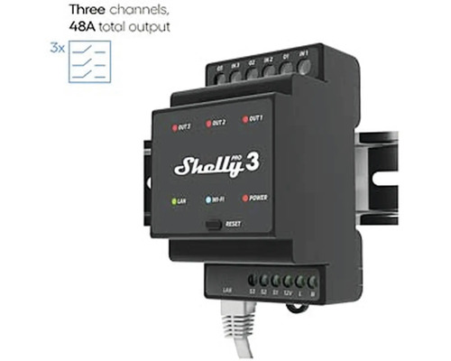 Shelly Pro 3 Smart Home relais voor DIN-railmontage