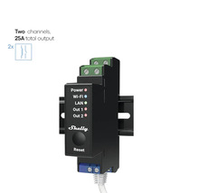 Shelly Pro 2PM DIN-rail schakelaar voor het bedienen van twee stroomcircuits