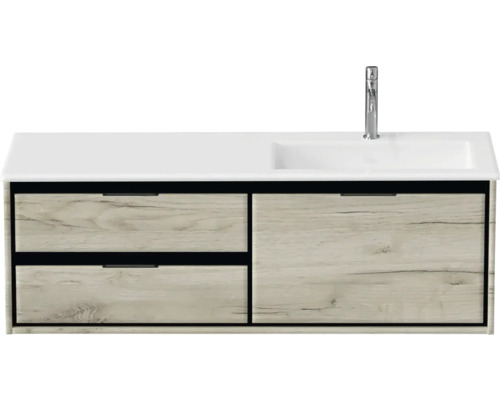 Wastafelonderkast met twee laden, wastafel en kraan