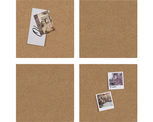 Vierdelige set kurkborden met punaises om notities en foto''s op te prikken