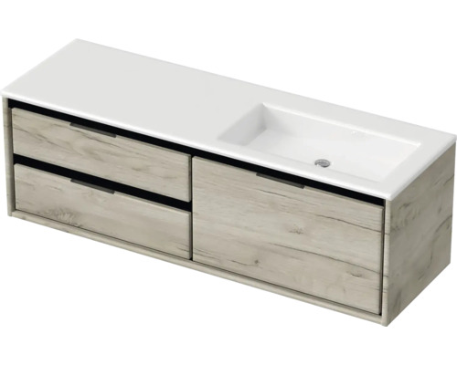 Wastafelonderkast met wastafel en twee laden in houten design