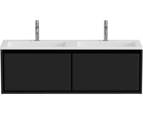 SANOX Badkamermeubelset Loft met dubbele wastafel glans 140,5 cm zwart mat Wastafelmeubel met dubbele wastafel en onderkast voor de badkamer