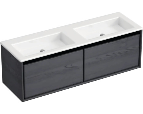 Wastafelonderkast met dubbele wasbak en twee lades