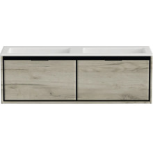 Wastafelonderkast met twee waskommen en twee lades in houten design