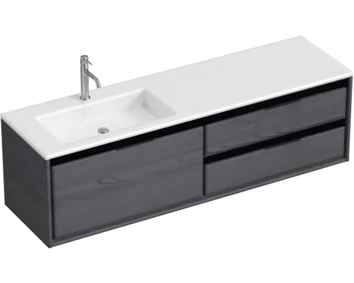 SANOX Badkamermeubelset links Loft met wastafel glans 160,5 cm black oak Wastafelonderkast met wastafel en kraan