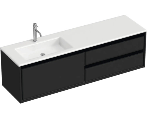 SANOX Badkamermeubelset links Loft met wastafel glans 160,5 cm zwart mat Wastafelonderkast met twee lades, wastafel en kraan