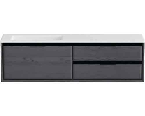 SANOX Badkamermeubelset links Loft met wastafel glans zonder kraangat 160,5 cm black oak Wastafelonderkast met lades en wastafel