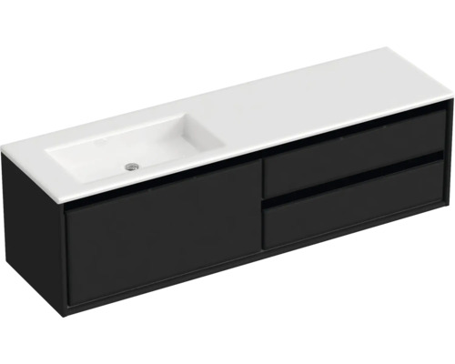 SANOX Badkamermeubelset links Loft met wastafel glans zonder kraangat 160,5 cm zwart mat Wastafelonderkast met twee laden en keramische wastafel