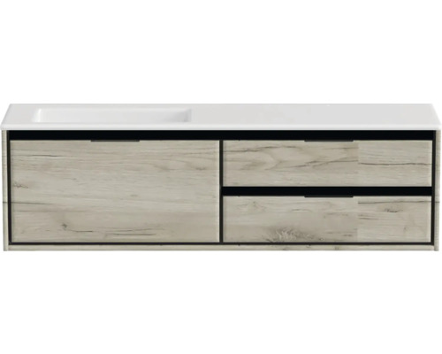 Wastafelonderkast met wastafel en drie laden