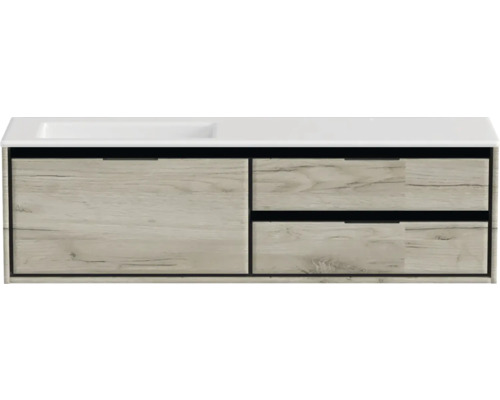 SANOX Badkamermeubelset links Loft met wastafel mat zonder kraangat 160,5 cm craft oak Wastafelonderkast met laden en houten decor