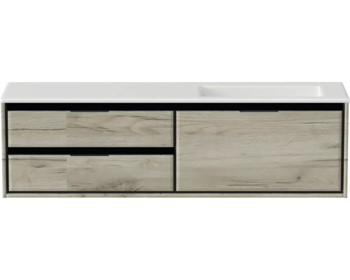 Wastafelonderkast met lades en keramische wastafel