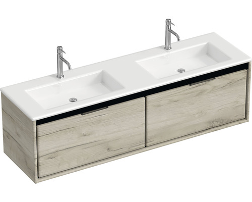 SANOX Badkamermeubelset Loft met dubbele wastafel glans 160,5 cm craft oak Dubbele wastafel met onderkast en twee kranen