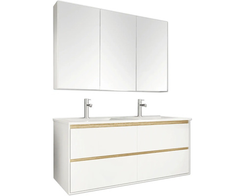 DIFFERNZ Badkamermeubelset Providence met spiegelkast en wastafel 123 cm wit Wastafelcombinatie met spiegelkast, armaturen en lades