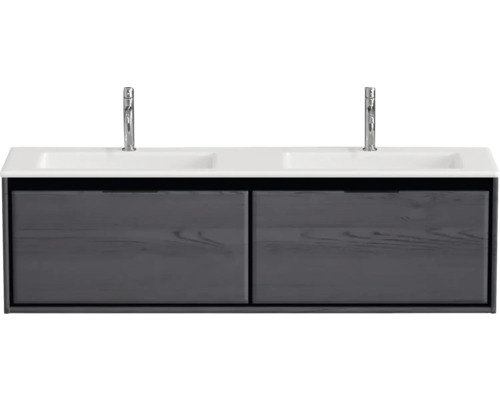SANOX Badkamermeubelset Loft met dubbele wastafel mat 160,5 cm black oak Dubbele wastafelonderkast met twee wasbakken en twee kranen