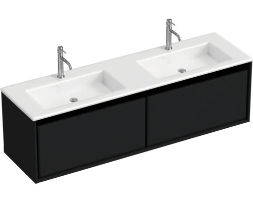 SANOX Badkamermeubelset Loft met dubbele wastafel mat 160,5 cm zwart mat Wastafelmeubel met twee waskommen en onderkast