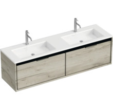Wastafelonderkast met twee wastafels en twee lades in houten design