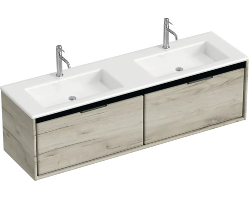 Wastafelonderkast met twee wastafels en twee lades in houten design