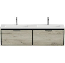 Wastafelonderkast met twee wastafels en twee laden in houtdesign