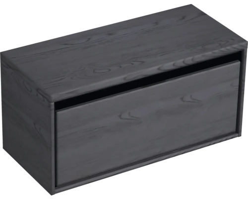 Grijze wastafelonderkast met één lade.