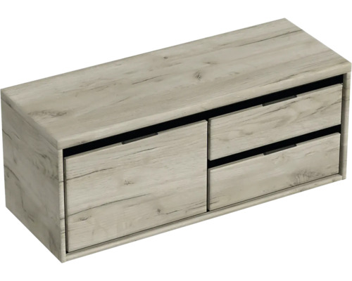 Hangende wastafelonderkast met twee lades in houtlook