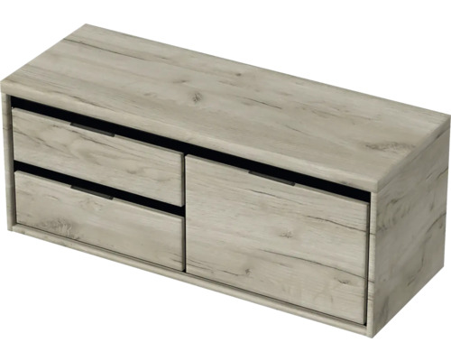 Hangende wastafelonderkast met houtlook lades