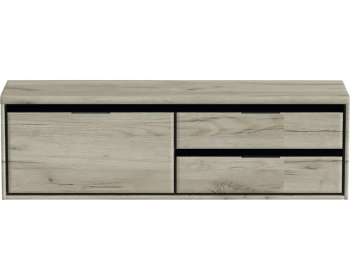 Hangende wastafelonderkast met houtlook lades