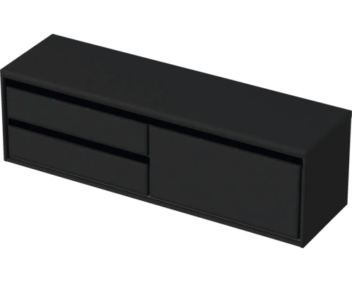 Zwarte hangkast met twee laden en een deur