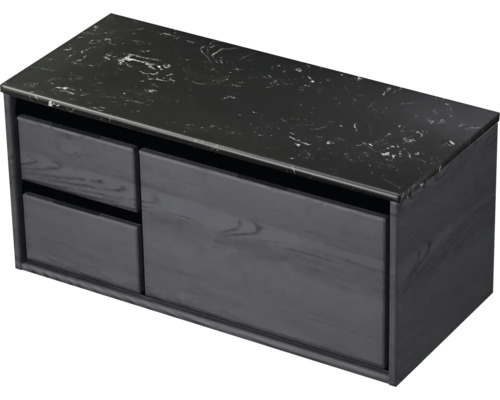 Wastafelonderkast met twee laden en een stenen blad