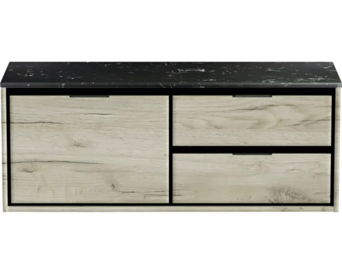 Wastafelonderkast met lades en stenen blad