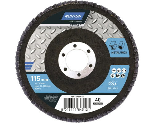 Norton lamellenschijf met een diameter van 115 mm voor het slijpen van metaal en roestvrij staal