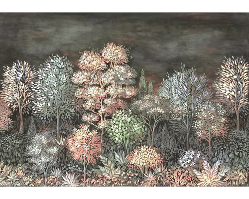 ERISMANN Fotobehang vlies 2264-20 Elle Decoration 3 bomen 400x270 cm Illustratie van een dicht bos met bomen en struiken