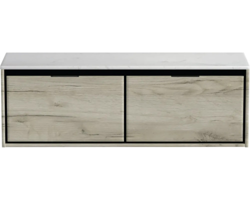 Wastafelonderkast met twee lades en marmeren blad