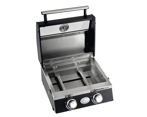 Gasbarbecue met twee branders en open deksel