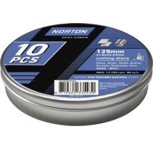 Norton snijschijven, 125 mm, 10 stuks in metalen emmer