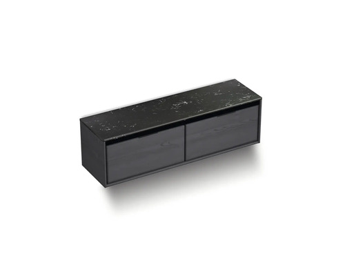 Zwarte hangkast met twee lades en marmeren blad