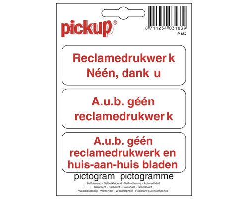 PICKUP Sticker geen reclamedrukwerk 10x15 cm