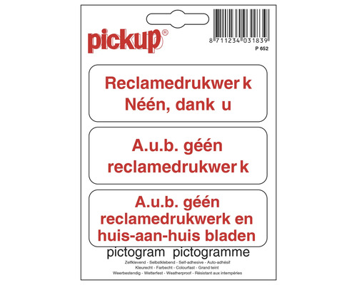 PICKUP Sticker geen reclamedrukwerk 10x15 cm PICKUP Sticker geen reclamedrukwerk 10x15 cm
