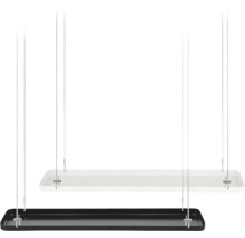 Twee hangende ledlampen, één in zwart en één in wit.