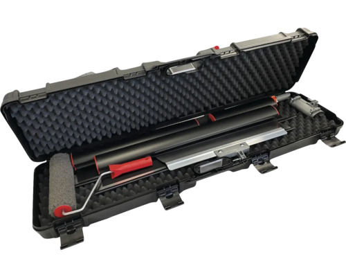 Gereedschapskoffer met verfroller, pleisterspaan en telescopische steel