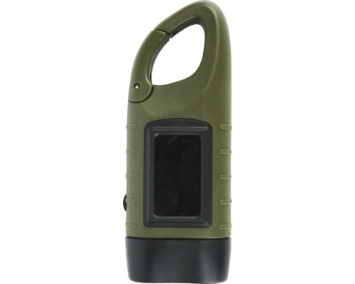 Groene handcrank zaklamp met karabijnhaak