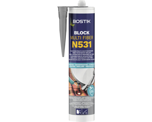BOSTIK BLOCK N531 Vezelversterkte afdichtingskit, 310 ml Bostik Block Multi Fiber N531 afdichtingsmiddel