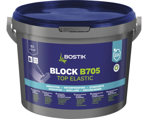 BOSTIK BLOCK B705 Bitumen afdichtingsmiddel, 12 l Bostik Block B705 Top Elastic afdichtmiddel in emmer, inhoud 12 liter, voor afdichting en impregnering