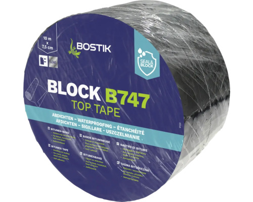 BOSTIK BLOCK B747 Zelfklevend bitumenband, 10 m x 7,5 cm Bostik Block B747 bitumineuze tape, 10 meter maal 7,5 centimeter