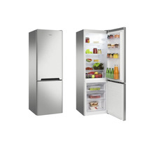 Amica koel-vriescombinatie, vooraanzicht gesloten en geopend met voedsel